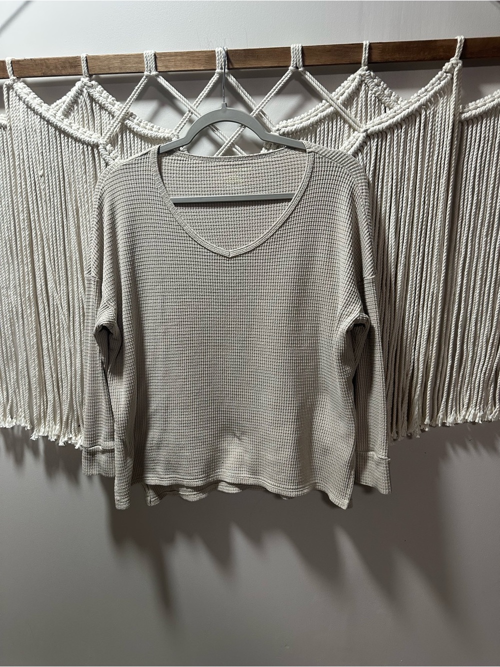 American Eagle Outfitters Beige Waffle Knit Long Sleeve Tee